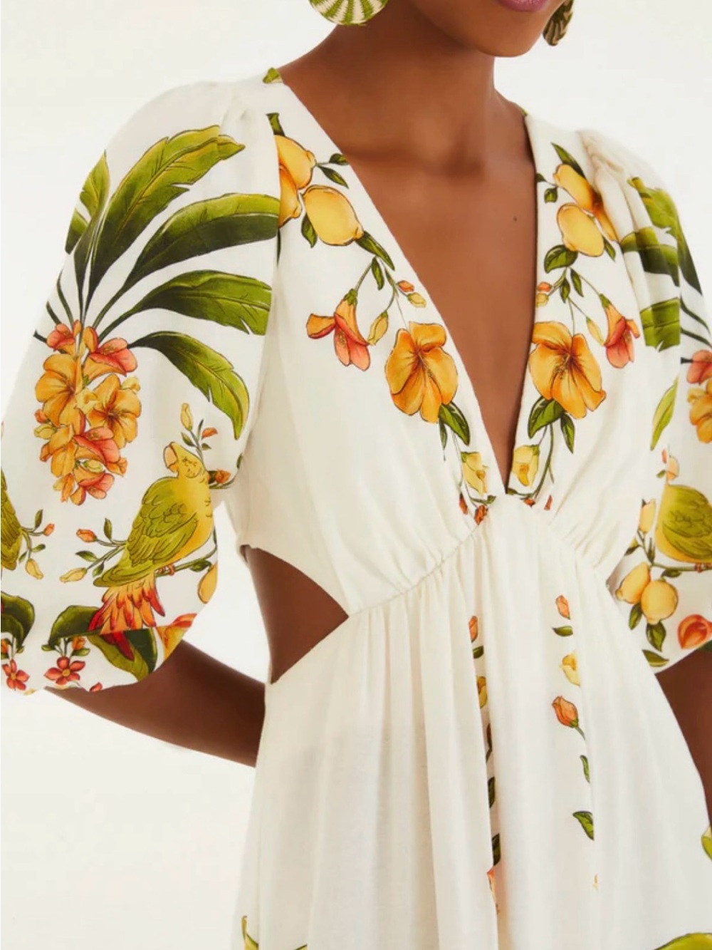 FARM Rio White Dress with Yellow & Green Tropical Print